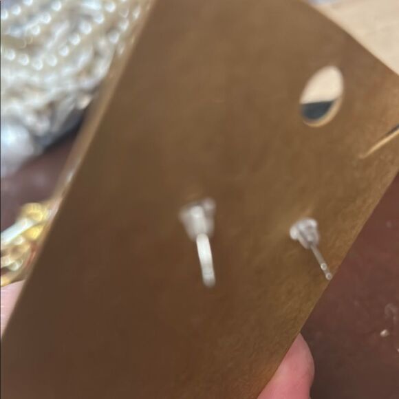 Gold Geometric Stud Earrings with Textured Design - Picture 4 of 5